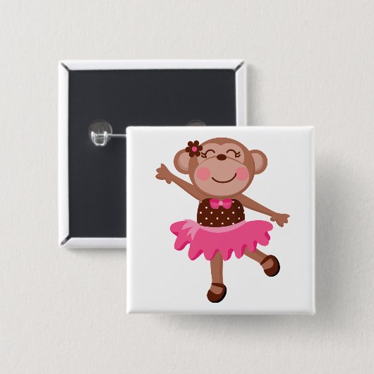 Monkey Ballerina Vierkante Button 5,1 Cm (Voorkant /achterkant)