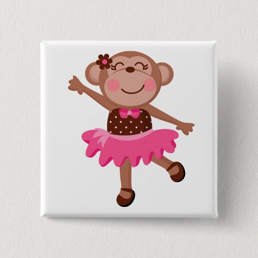 Monkey Ballerina Vierkante Button 5,1 Cm (Voorkant)