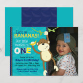 Monkey Bananas First Birthday Photo Invitations Kaart (Voorkant / Achterkant)