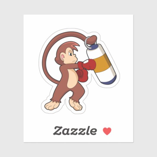 Monkey bij Boxing met Punch bag Sticker (Vel)