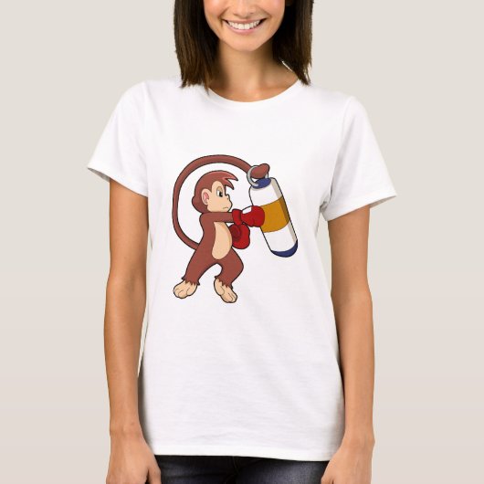 Monkey bij Boxing met Punch bag T-shirt (Voorkant)