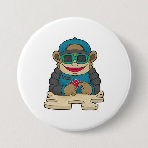 Monkey bij Poker met pokerkaarten en zonnebrillen Ronde Button 7,6 Cm