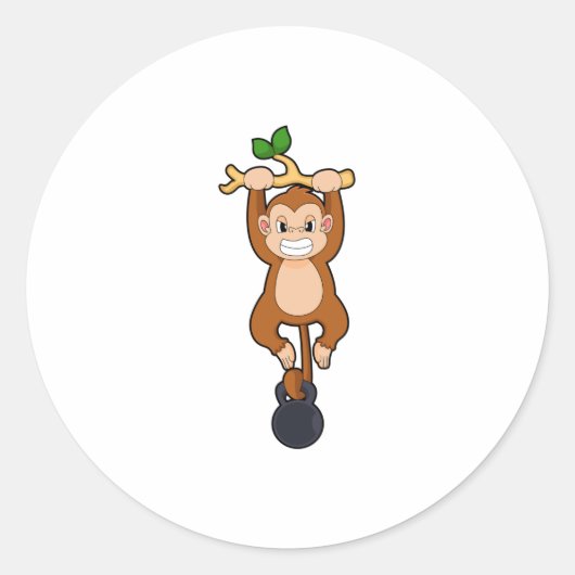 Monkey bij Sterke training met Dumbbell Ronde Sticker (Voorkant)