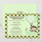 Monkey Birdie Umbrella Baby shower Invitation Kaart (Voorkant / Achterkant)
