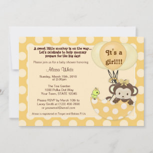 Monkey Birdie Umbrella Baby shower Invitation Kaart