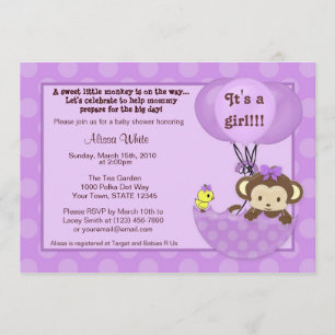 Monkey Birdie Umbrella Baby shower Invitation Kaart