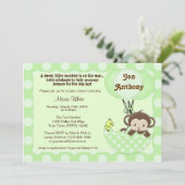 Monkey Birdie Umbrella Baby shower Invitation Kaart (Staand voorkant)