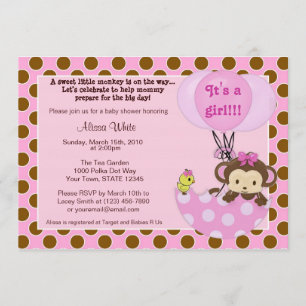 Monkey Birdie Umbrella Baby shower Invitation Kaart