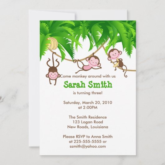 Monkey Birthday Kaart (Voorkant)