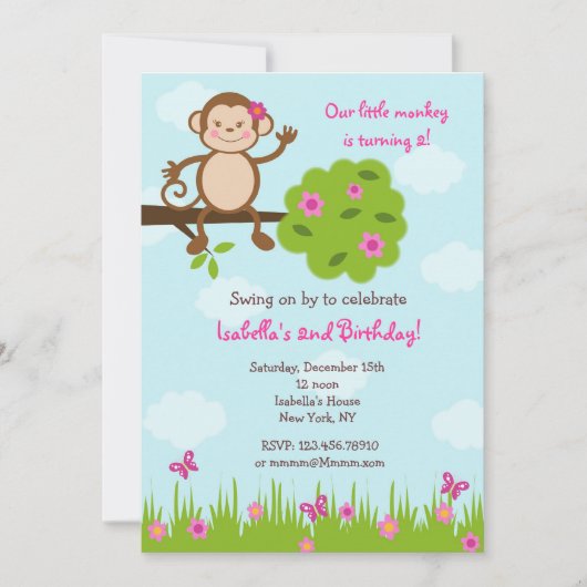 Monkey Birthday Party Invitation Kaart (Voorkant)