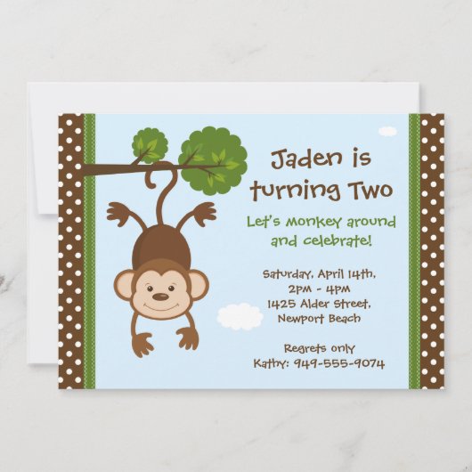 Monkey Birthday Uitnodiging (Voorkant)