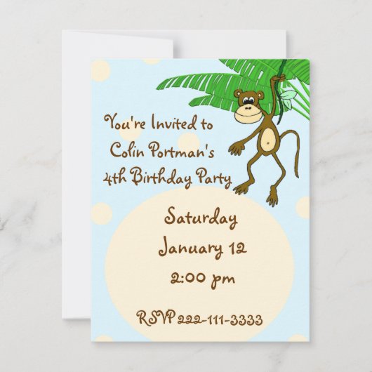 Monkey Birthday Uitnodiging (Voorkant)