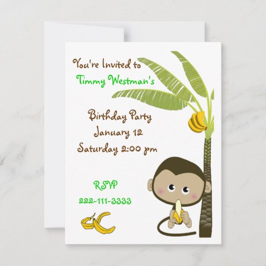 Monkey Birthday Uitnodiging (Voorkant)
