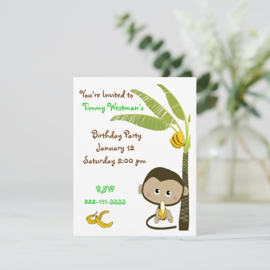 Monkey Birthday Uitnodiging (Staand voorkant)