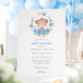 Monkey Blue Floral Boy Baby shower Kaart