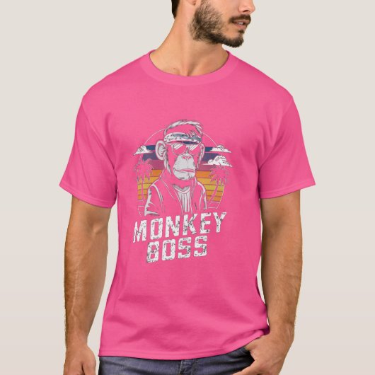 Monkey Boss Cool Retro Palm Beach T-shirt (Voorkant)