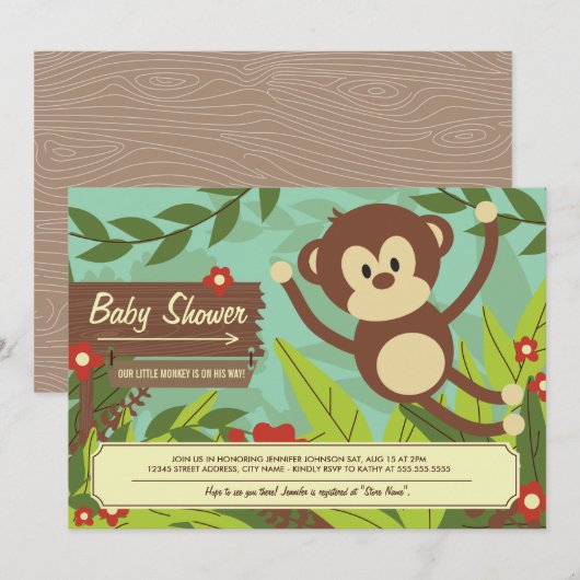 Monkey Business Baby shower Invites Kaart (Voorkant / Achterkant)
