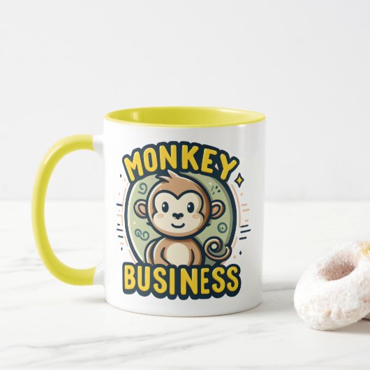 Monkey Business Schattigee Cartoon Speelheid Mok (Met donut)