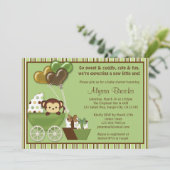 Monkey Carriage v1 Green Baby Shower Invitations (Debout devant)