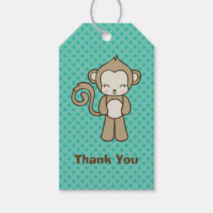Monkey Cartoon Kawaii en Cute Dank u Cadeaulabel