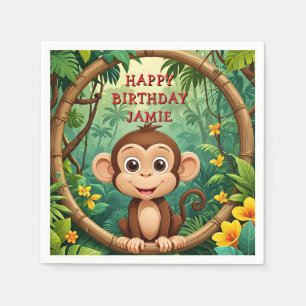 "Monkey Cartoon Party servet – aangepaste tekst Ki