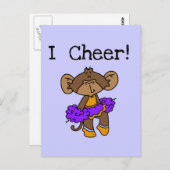 Monkey Cheerleader Gold en Paars Briefkaart (Voorkant / Achterkant)