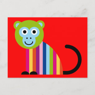 Monkey Chimp Cute Colorful Cartoon Animal Briefkaart