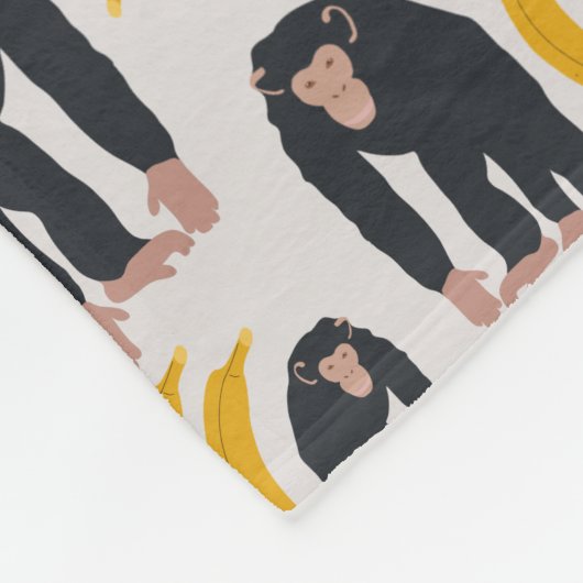 Monkey Chimpansee & Banana Pattern Fleece Deken (Hoek)