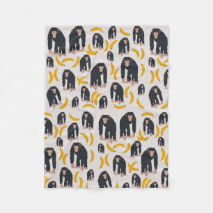 Monkey Chimpansee & Banana Pattern Fleece Deken