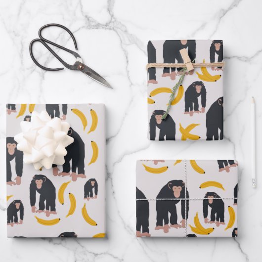 Monkey Chimpansee & Banana Pattern Inpakpapier Vel (Voorkant)