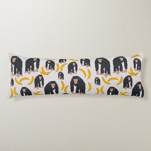 Monkey Chimpansee & Banana Pattern Lichaamskussen (Voorkant)