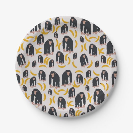 Monkey Chimpansee & Banana Pattern Papieren Bordje (Voorkant)