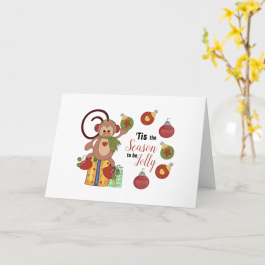 Monkey Christmas Gevouwen Wenskaart Kaart (Gele Bloem)
