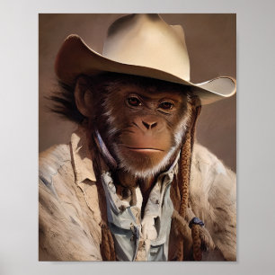 Monkey Cowboy Portrait Poster