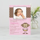 Monkey Cupcake Foto Birthday Uitnodiging (Staand voorkant)