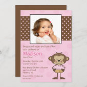 Monkey Cupcake Foto Birthday Uitnodiging (Voorkant / Achterkant)