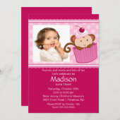 Monkey Cupcake Foto Birthday Uitnodiging (Voorkant / Achterkant)