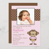 Monkey Cupcake Foto Birthday Uitnodiging (Voorkant / Achterkant)