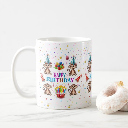 Monkey Cupcake Happy Birthday Mug  (Avec donut)