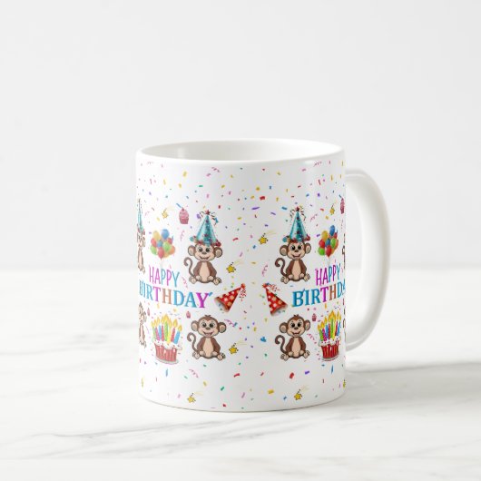 Monkey Cupcake Happy Birthday Mug (Devant droit)