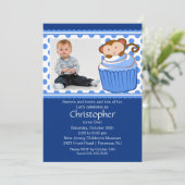 Monkey Cupcake Photo Anniversaire Invitation (Debout devant)