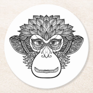 Monkey Doodle Face Ronde Kartonnen Onderzetter