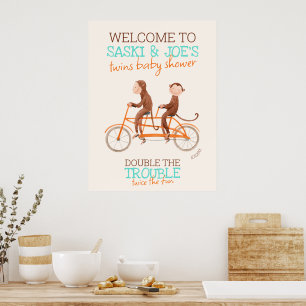 Monkey Double Trouble Twins Douche Affiche de bien