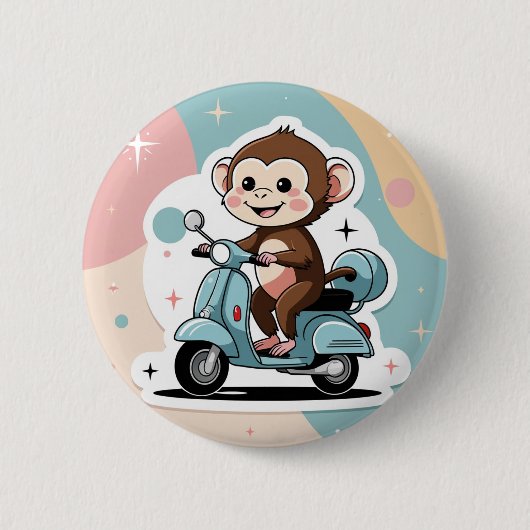 Monkey driving a scooter ronde button 5,7 cm (Voorkant)