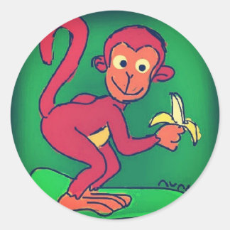 Monkey Eating Banana Ronde Sticker