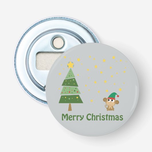 Monkey Elf Kerstmis Scene Button Flesopener (Voorkant)