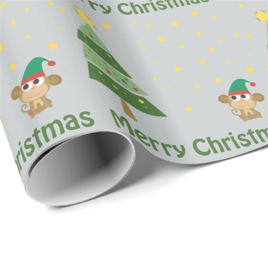 Monkey Elf Kerstmis Scene Cadeaupapier (Rol Hoek)