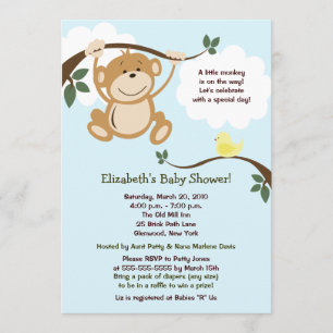 Monkey en Birdie Neutraal Baby shower Invite Kaart