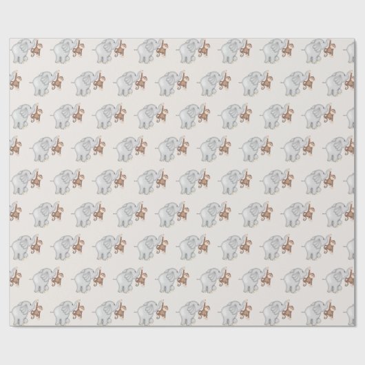Monkey en Elephant Fun Cadeaupapier (Vlak)