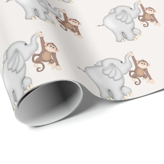 Monkey en Elephant Fun Cadeaupapier (Rol Hoek)